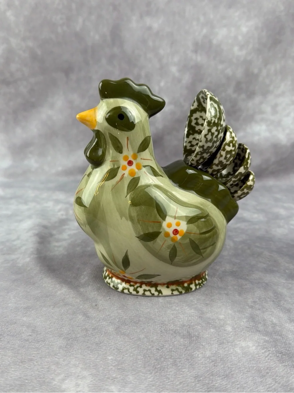 Temp-tations Measuring Spoons Rooster Holder Green Old World Ceramic Set
